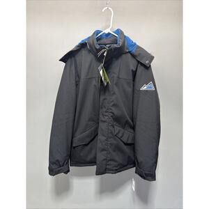 New VRY WRM Winter Jacket Coat Parka Hooded Black Blue L Large #F64305 MSRP $325